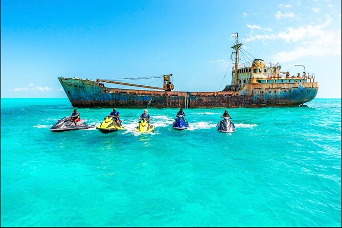Ghost Freighter Seafari ( abandoned shipwreck) - Riding out from Leeward toward the freighter
